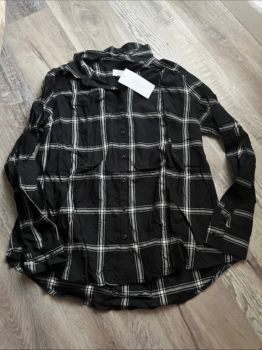 Isabel Maternity by Ingrid & Isabel Black and White Plaid Button-Down Shirt